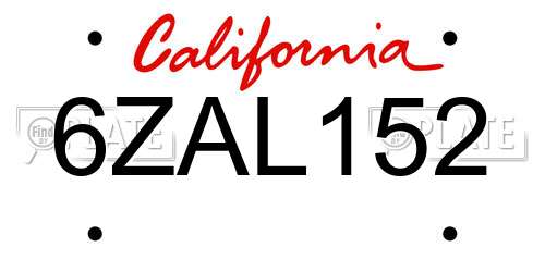 6ZAL152 California License Plate