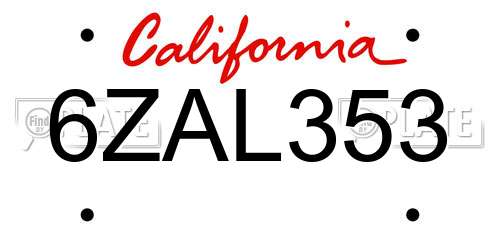 6ZAL353 California License Plate