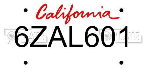 6ZAL601 California License Plate
