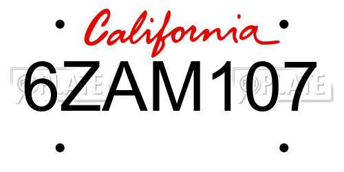 6ZAM107 California License Plate