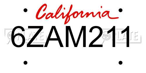 6ZAM211 California License Plate