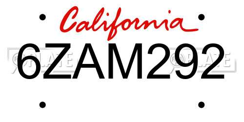 6ZAM292 California License Plate