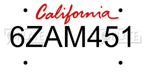 6ZAM451 California License Plate