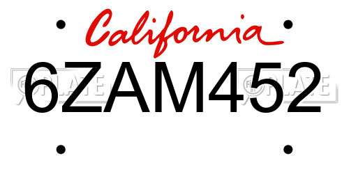 6ZAM452 California License Plate
