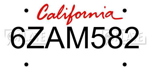 6ZAM582 California License Plate