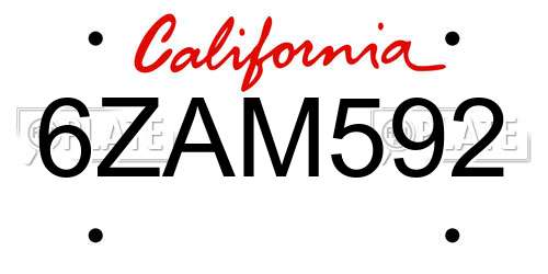 6ZAM592 California License Plate
