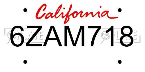6ZAM718 California License Plate