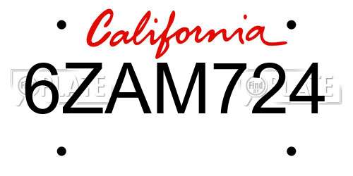 6ZAM724 California License Plate