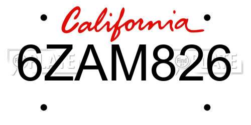 6ZAM826 California License Plate