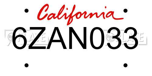 6ZAN033 California License Plate