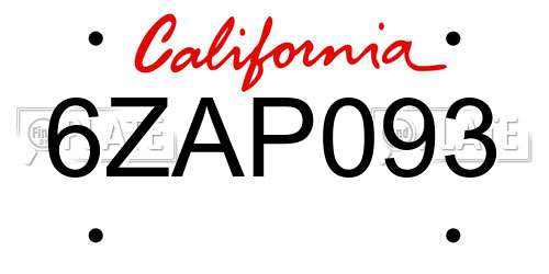 6ZAP093 California License Plate