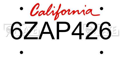 6ZAP426 California License Plate