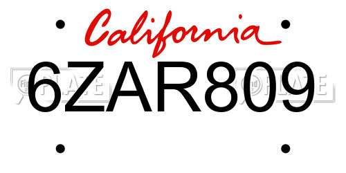 6ZAR809 California License Plate
