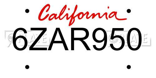 6ZAR950 California License Plate