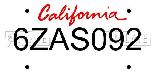 6ZAS092 California License Plate