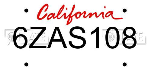 6ZAS108 California License Plate