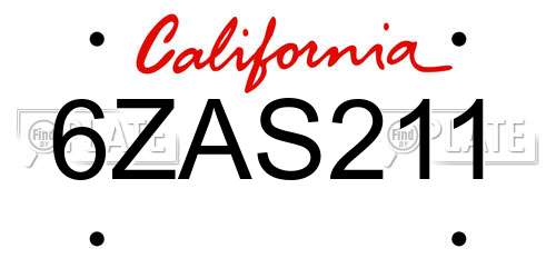 6ZAS211 California License Plate
