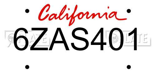 6ZAS401 California License Plate