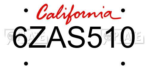 6ZAS510 California License Plate