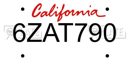 6ZAT790 California License Plate