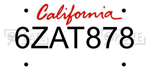 6ZAT878 California License Plate