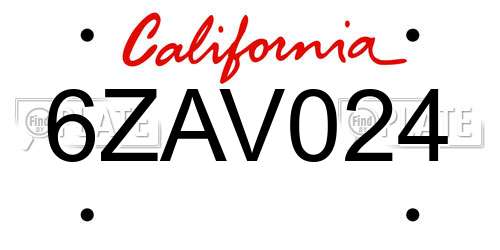 6ZAV024 California License Plate