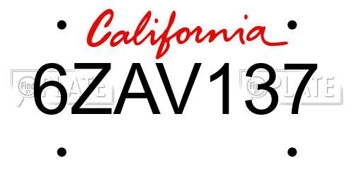 6ZAV137 California License Plate