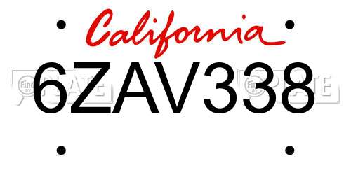 6ZAV338 California License Plate