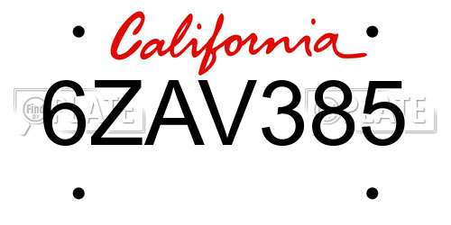 6ZAV385 California License Plate