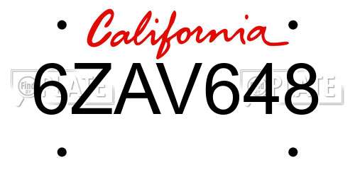 6ZAV648 California License Plate