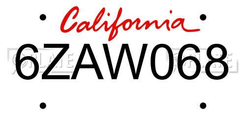 6ZAW068 California License Plate
