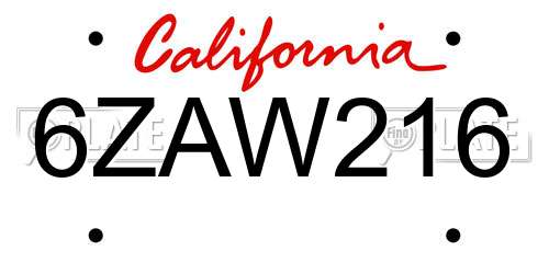 6ZAW216 California License Plate