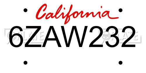 6ZAW232 California License Plate