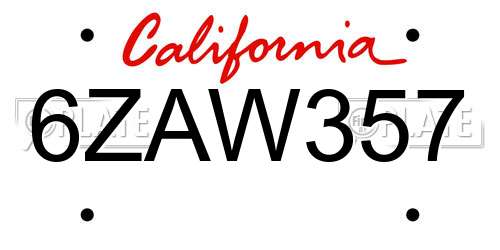 6ZAW357 California License Plate