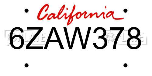 6ZAW378 California License Plate