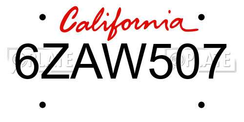 6ZAW507 California License Plate