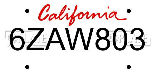6ZAW803 California License Plate