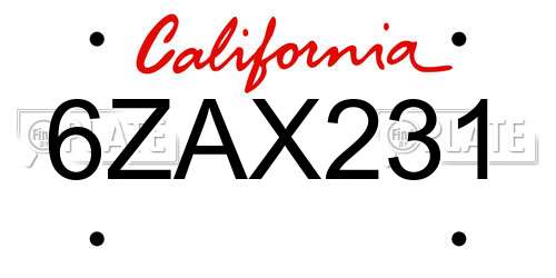 6ZAX231 California License Plate