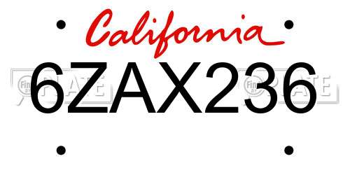 6ZAX236 California License Plate
