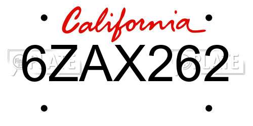 6ZAX262 California License Plate
