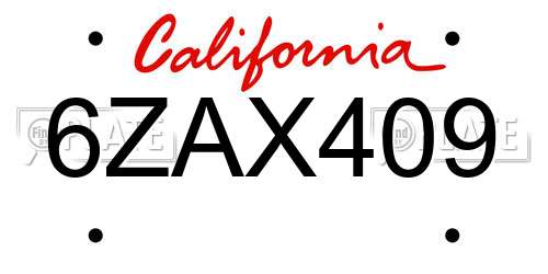 6ZAX409 California License Plate