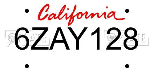 6ZAY128 California License Plate