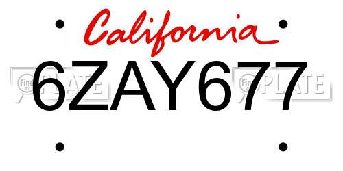 6ZAY677 California License Plate