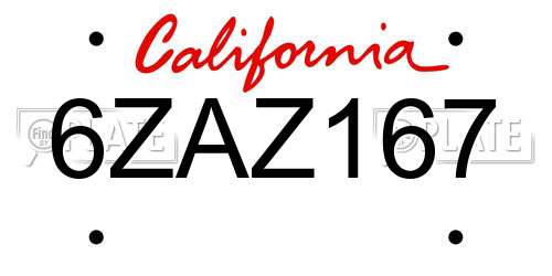 6ZAZ167 California License Plate