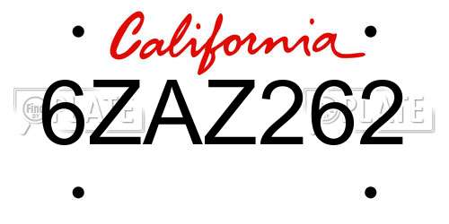 6ZAZ262 California License Plate