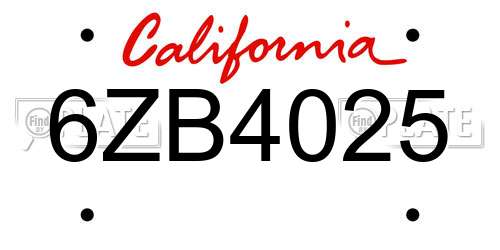 6ZB4025 California License Plate