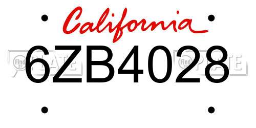 6ZB4028 California License Plate