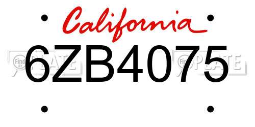 6ZB4075 California License Plate