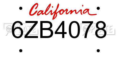 6ZB4078 California License Plate