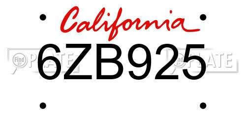 6ZB925 California License Plate